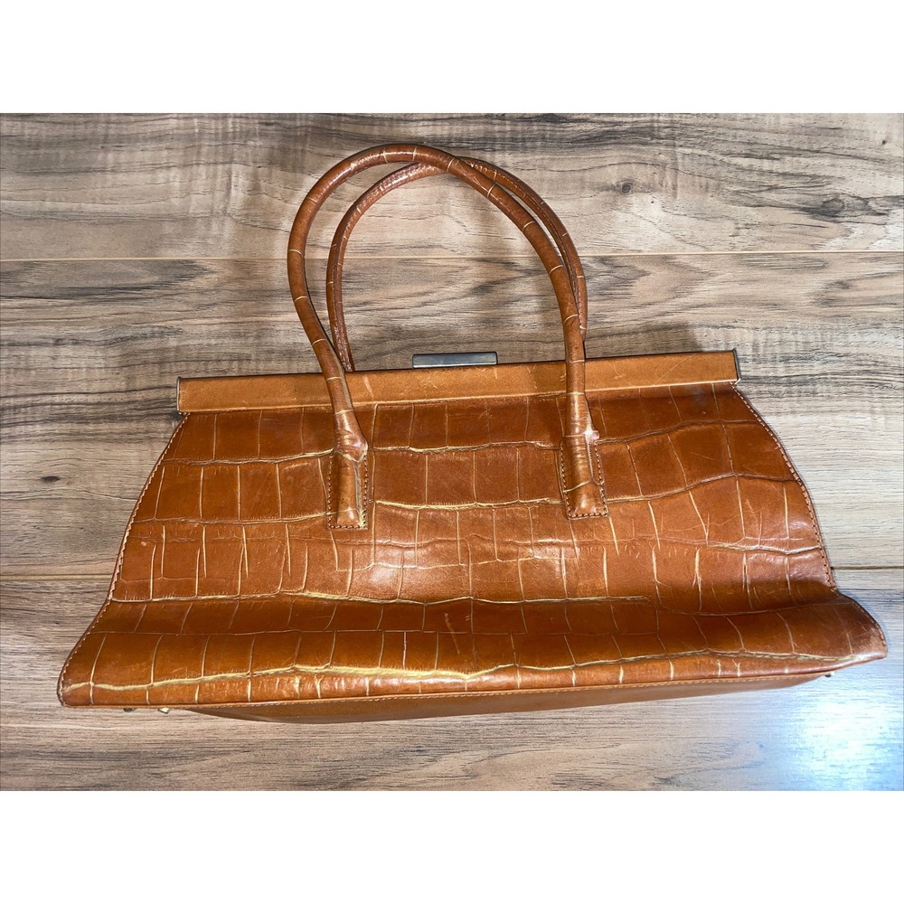 Monsac Leather Crocodile Bag‎ Chestnut Brown Medium Handbag